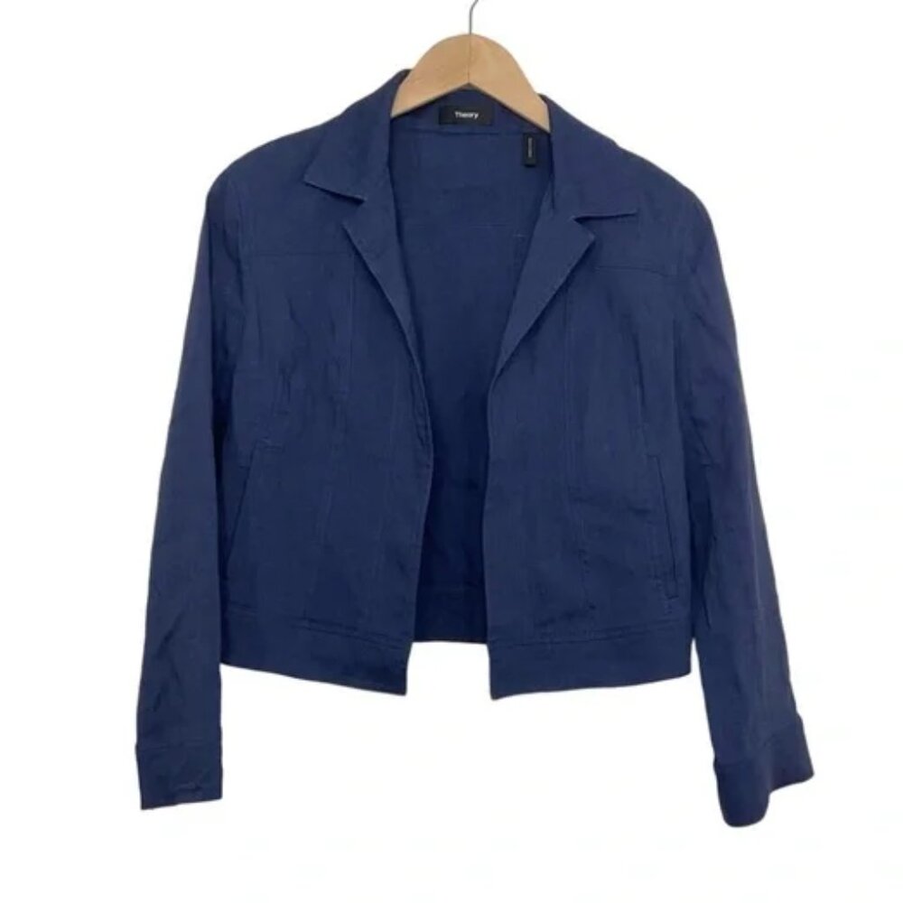 Theory Linen Jean Navy Jacket w/ pockets - size small